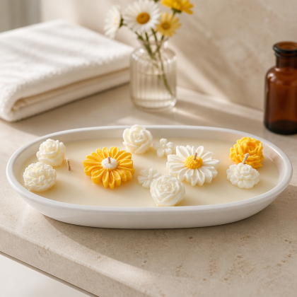 Pieza artesana vela aromatica ovalada pigmento dorado